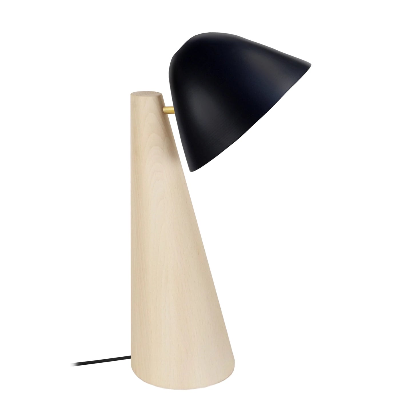 une lampe de bureau en bois à l'abat-jour conique couleur noir métallisé