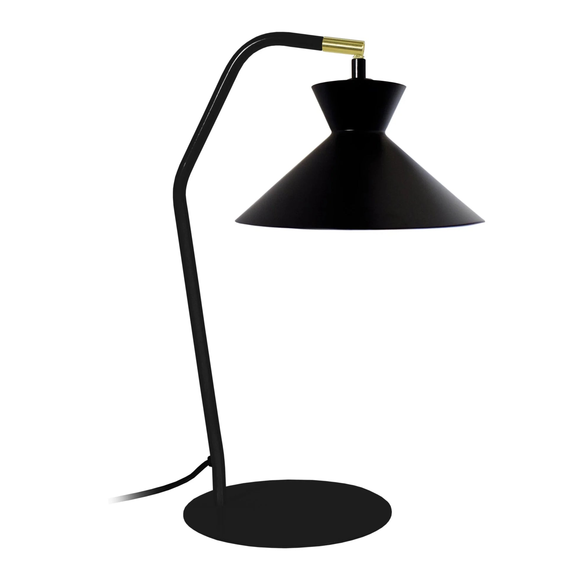 une lampe de bureau en métal , de colorie noir avec un touche de doré