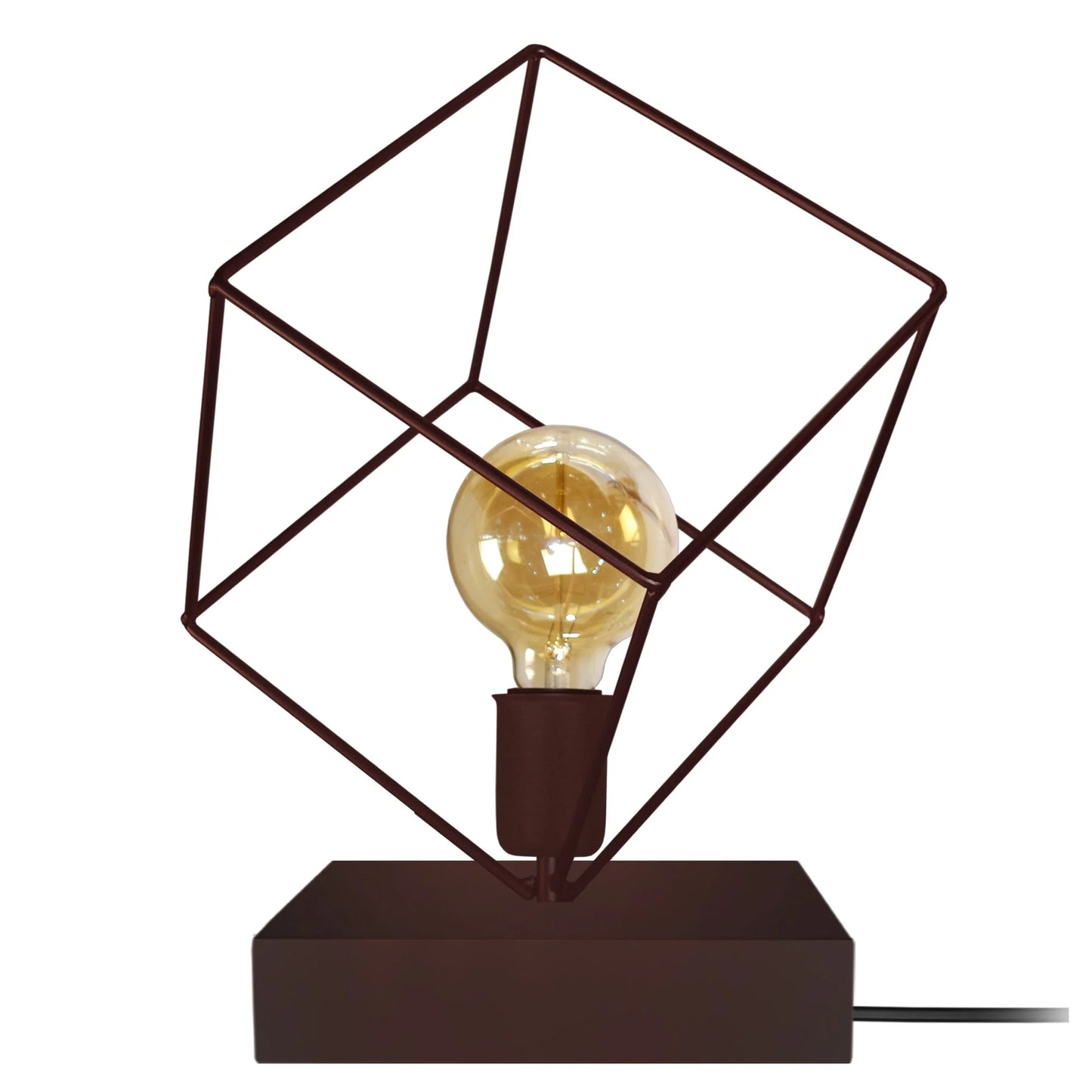 une lampe de bureau en métal de forme géométrique et de couleur marron