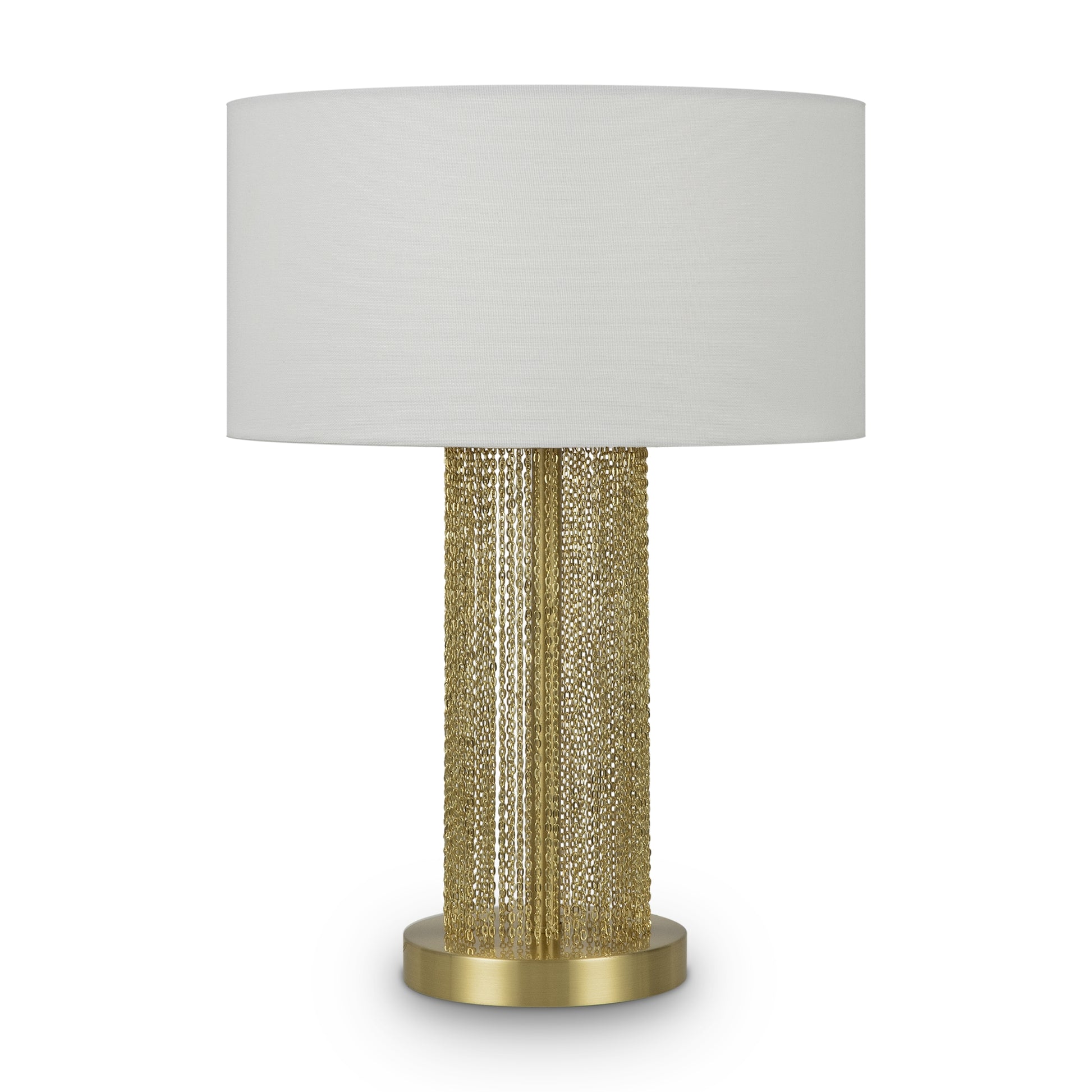Une Lampe de Chevet au Design Luxueux de couleur or avec un abat jour blanc.