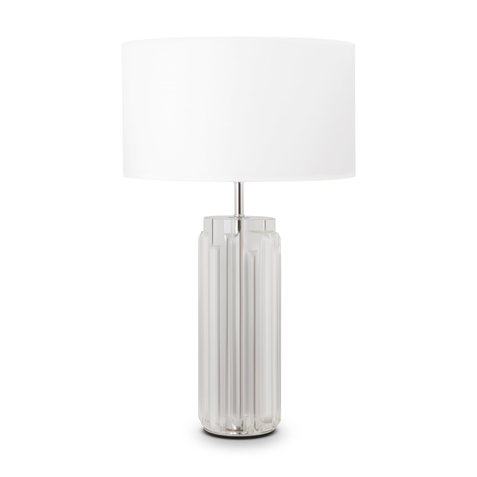 Une Lampe à Poser en Verre très design avec une couleur chromée.
